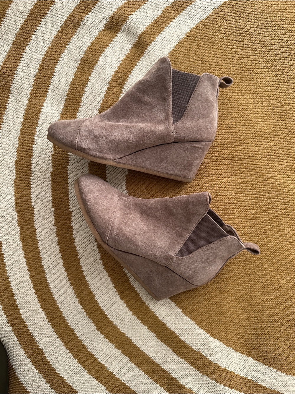 Taupe Suede Wedge Ankle Boots